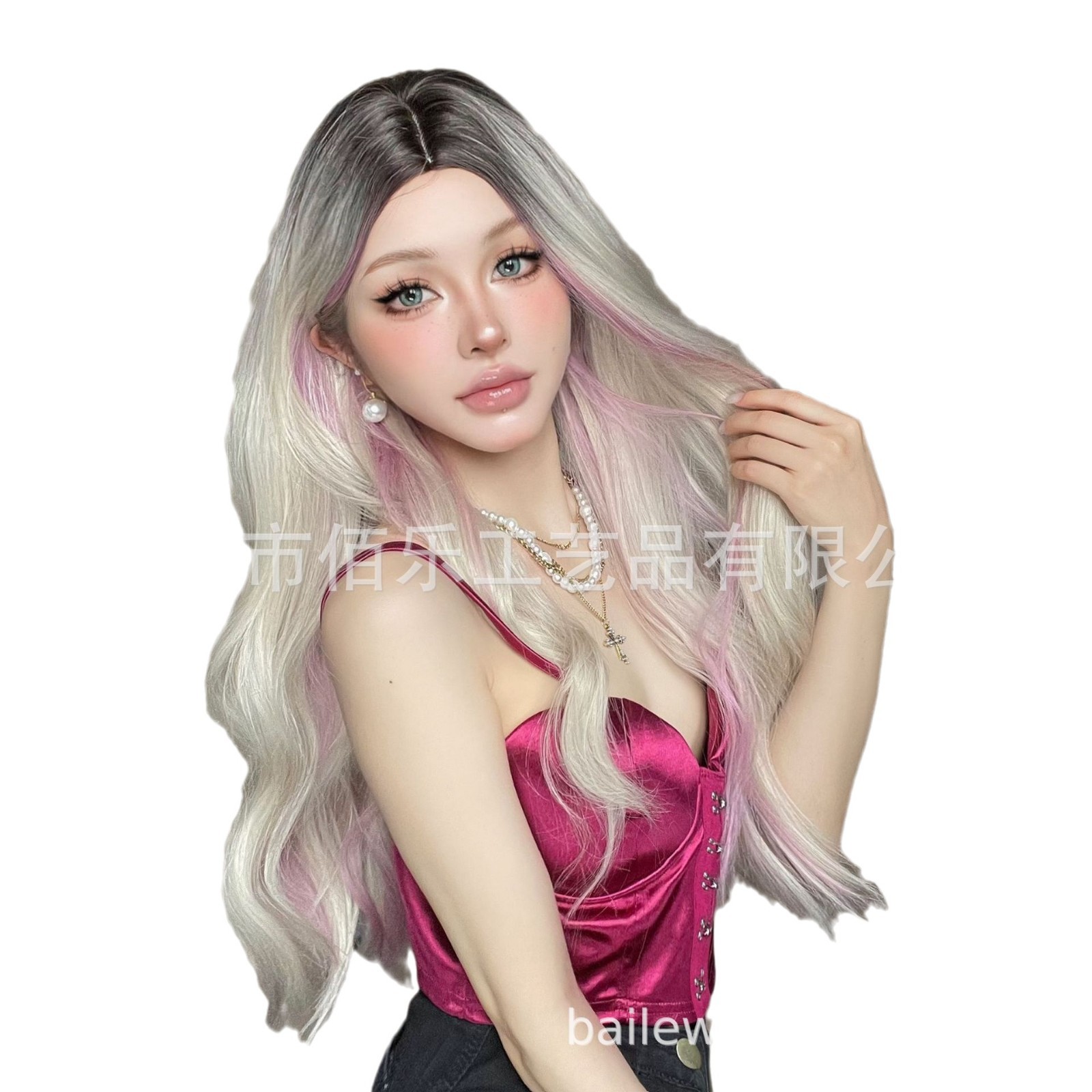Gradiente dorado teñido rosa peluca cabello de cabello de cabello de fibra química de cabello de cabello de mujer al por mayor transfronterizo image 6