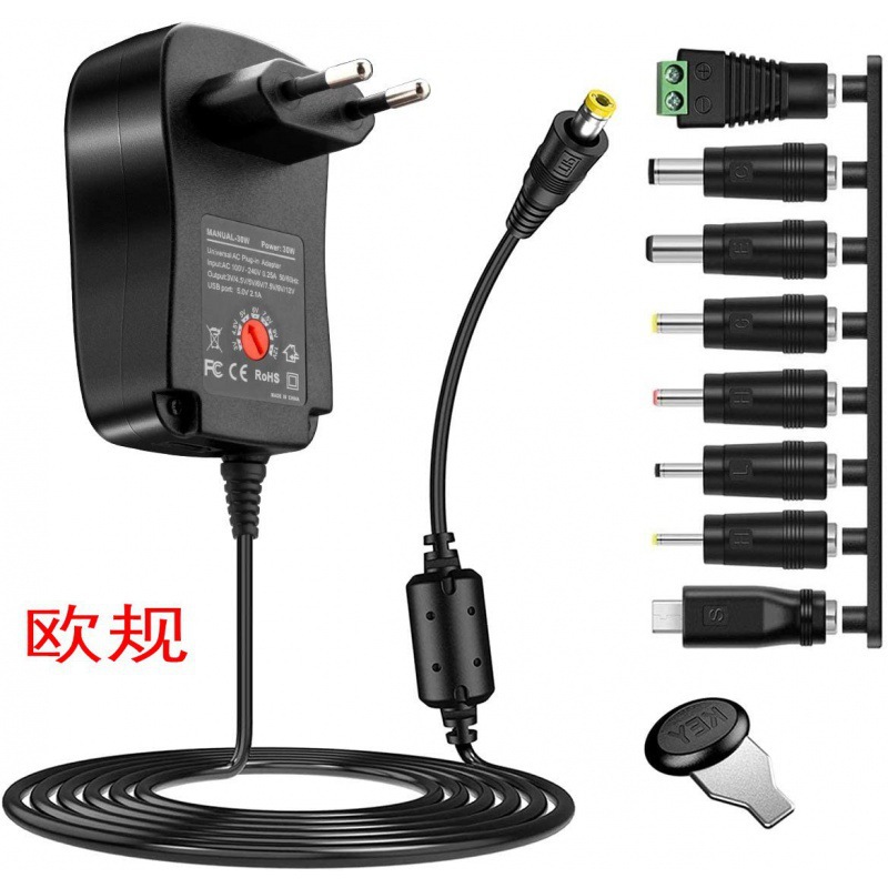Fuente de alimentación ajustable 3V-12V adaptador 30W cargador de energía multifunción adaptador de corriente 8DC cabeza