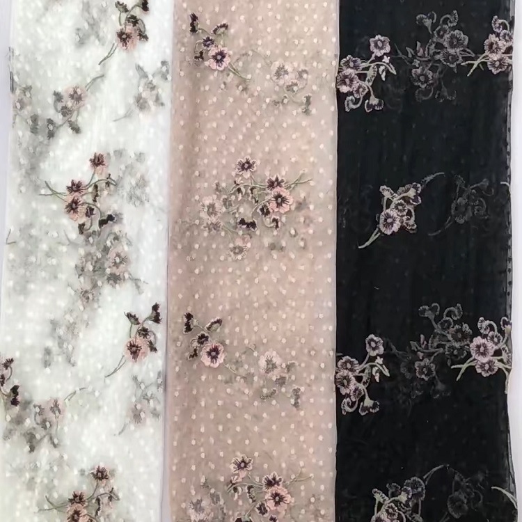厂家直销 新款汉服古风童装网纱刺绣 蕾丝花边面料 月季花绣布料