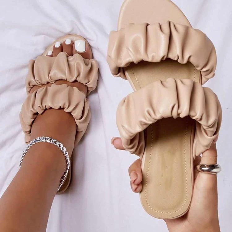 Тапочки Y Foreign Trade, лето 2025, новинка, европейско-американский стиль, сандалии, ручная работа, плоские женские тапочки с эффектом помятости, 9528-2