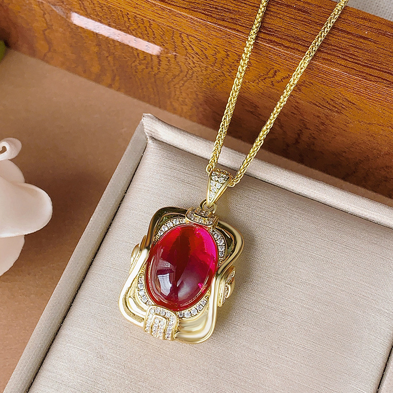 2024 nueva joyería Zhuang Shengsheng simulación europea paloma sangre corindón rojo calcedonia verde cara simple traje retro maestro 15*20
