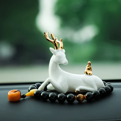 Girls Men New High-End, Car ornaments - send-anti-skid-mat-lying-deer-golden-buddha-obsidian-gear-beads