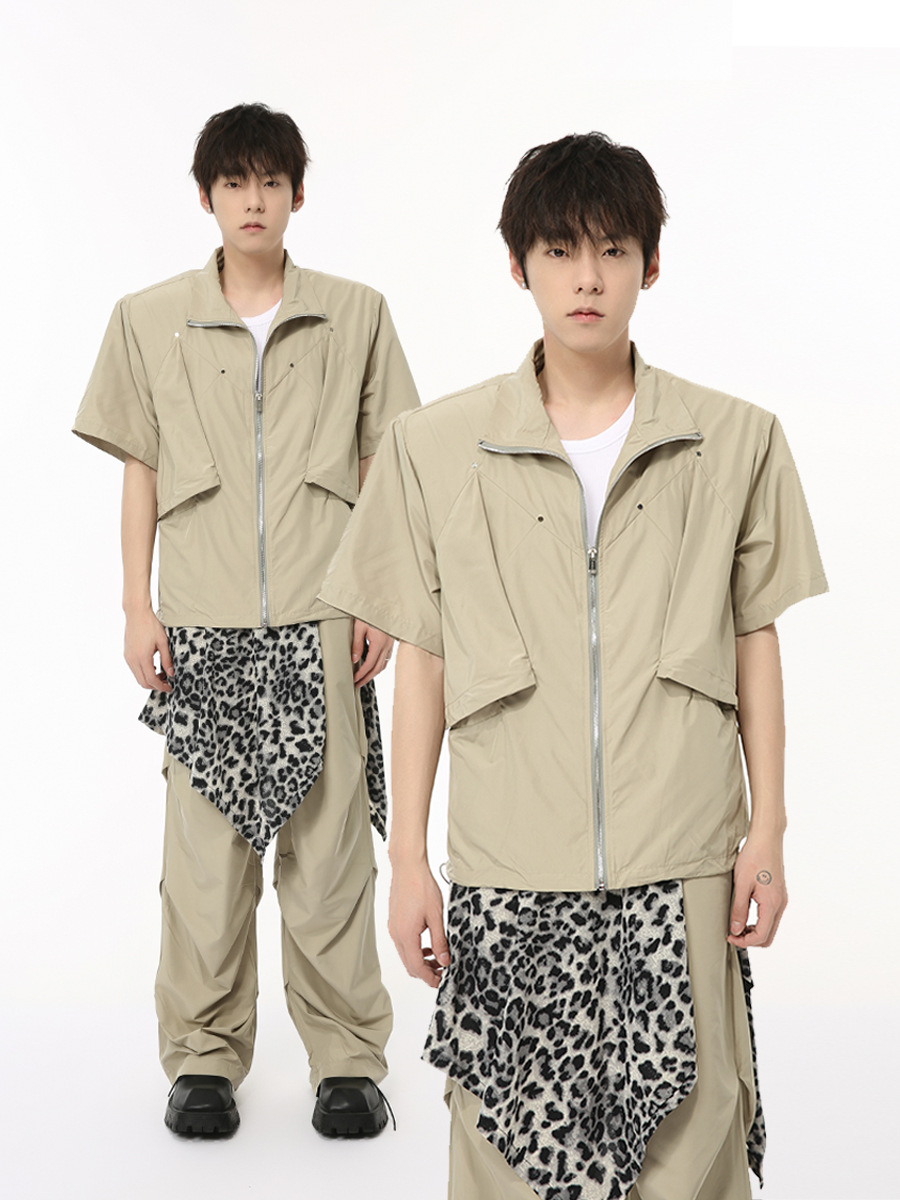 MTLCLOTHES Hombres| 2024 verano nuevos productos de nicho de moda deconstrucción de diseño sensación de hombro de color sólido moda