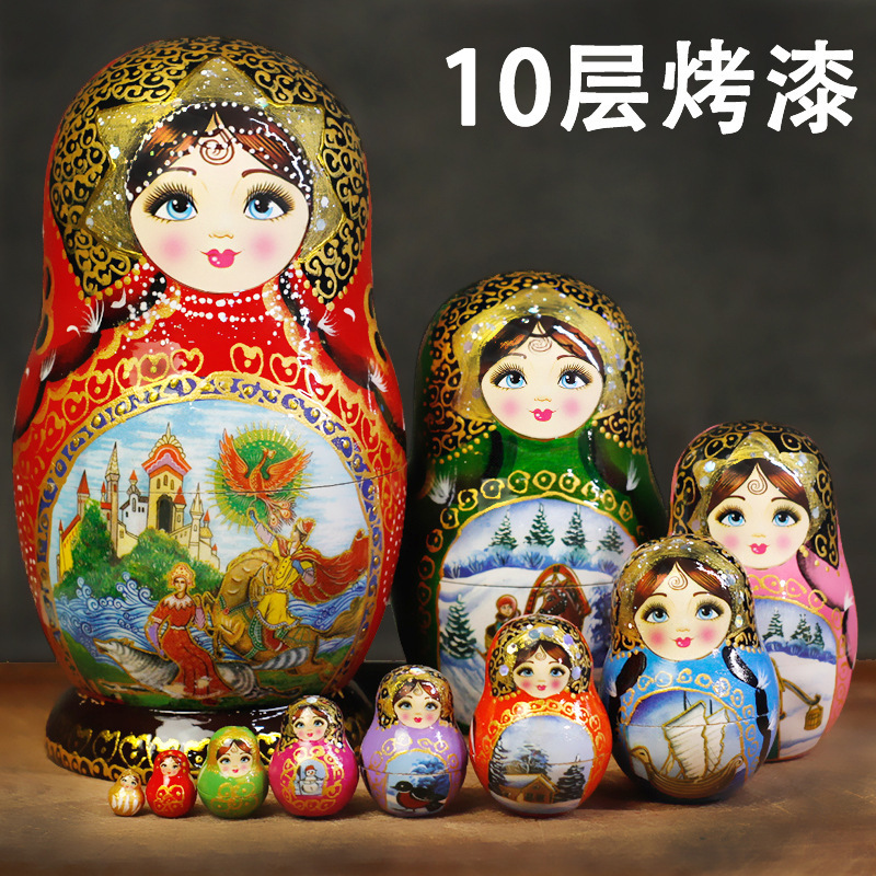 Painted Russian Matryoshka Doll 10 Layers Harbin Ice and Snow Tourism Crafts Ornaments Birthday Commemorative Gift