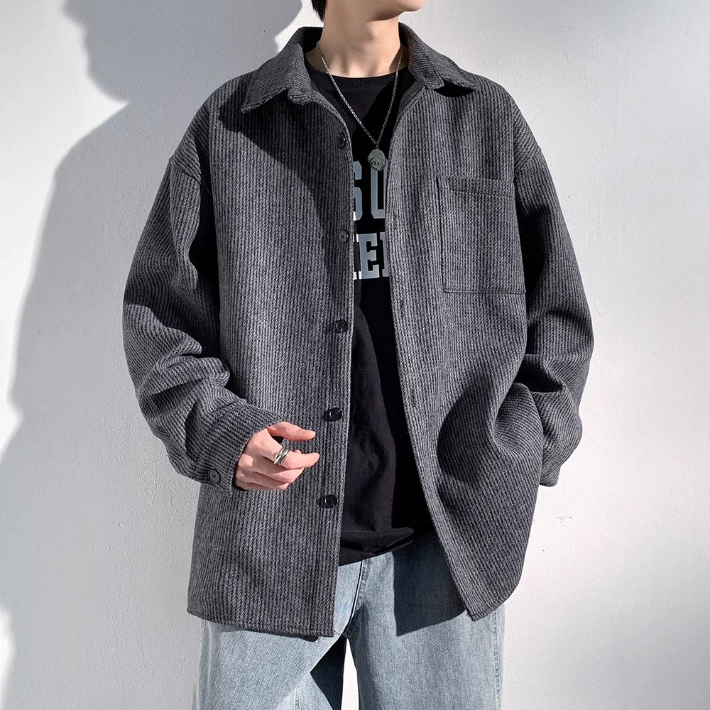 Шерстяная куртка мужская весна и осень зима 2024 новый свободный ретро высокого класса прилив повседневная куртка с отворотом