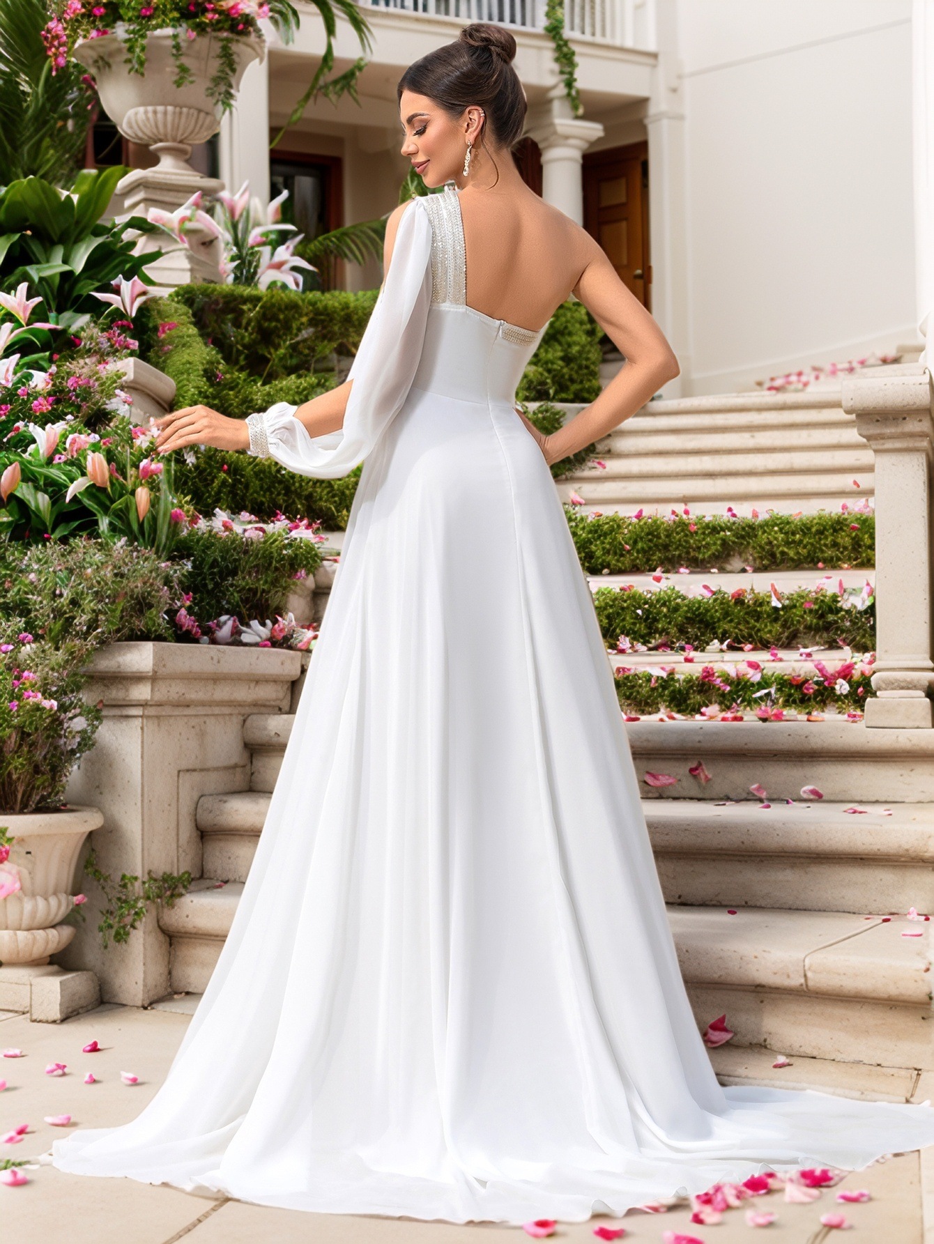 Vestido de comercio exterior europeo y americano nuevo vestido de gasa de un solo hombro banquete boda boda vestido de noche vestido de dama de honor image 4