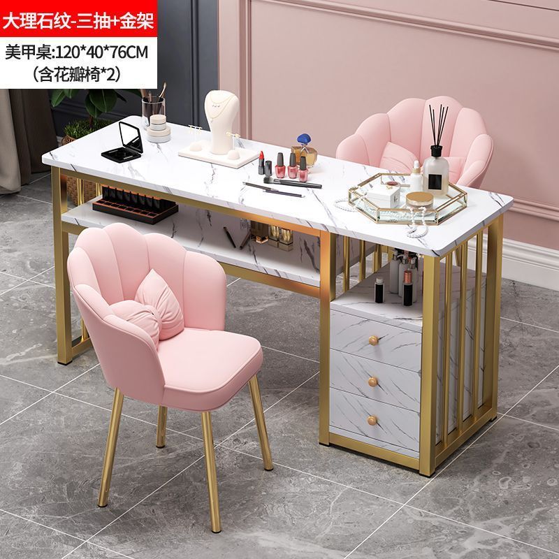 120 골드 프레임 사이드 캐비닛(서랍 3개 포함) + 꽃잎 스툴*2