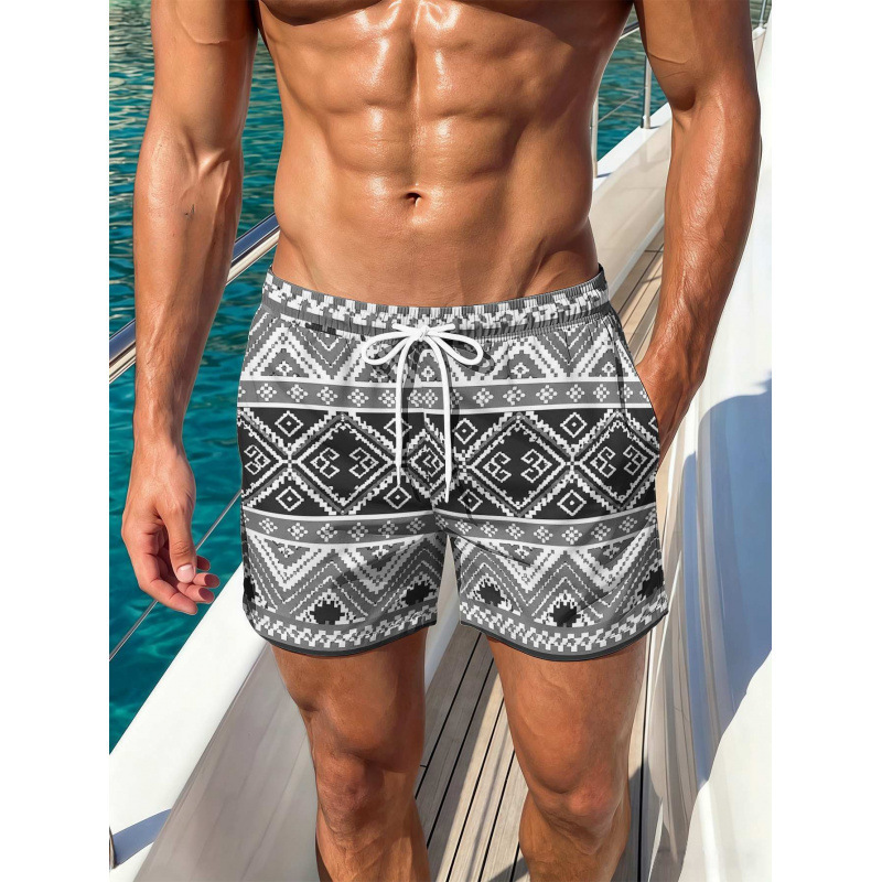 Cross-Border Men's Essential 3D Abstract Print Shorts, Casual Printed Trendy Straight-Leg Quick-Dry Loose Men's Shorts