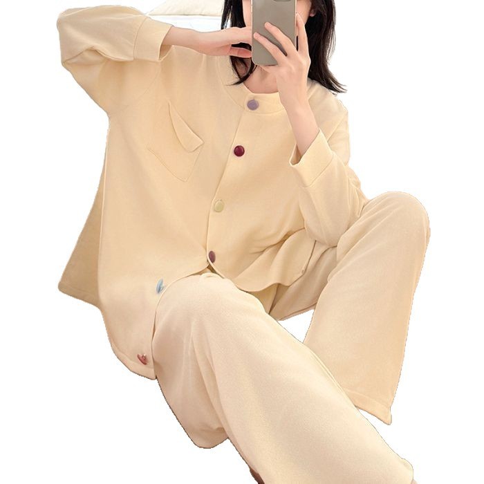 德绒保暖睡衣女秋冬季新款开衫长袖长裤少女休闲宽松家居服两件套|undefined