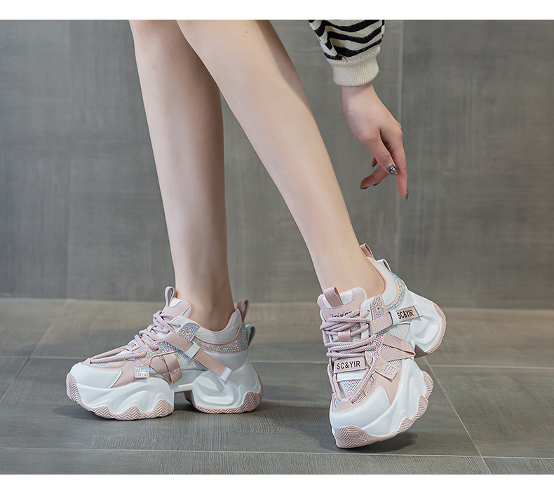 Giày sneaker nữ chunky đế dày tăng chiều cao 8cm buộc dây thời trang — M2566 màu be, M2566 màu hồng chi tiết 11