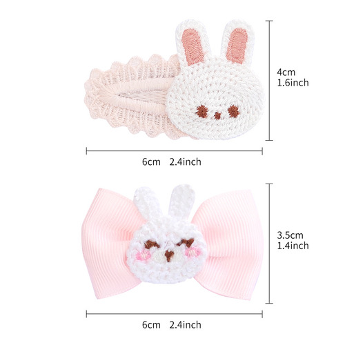 Children's woolen knitted rabbit BB clip, pink gift girl hair accessories, cute rabbit bow full clip