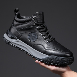 Boots Men's 2025 Autum Genuine Leather High-Top Fleece-Lined Men's Shoes Outdoor Hiking Boots Work Boots 97369 Versatile