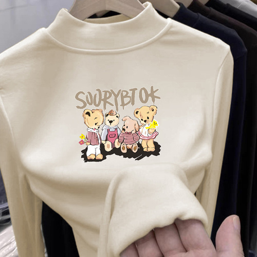 Women's Casual Base Shirt New Autumn/Winter Thickening Medium/Large Children Long-Sleeved Fleece Thick Half-Neck Stylish Top Trendy