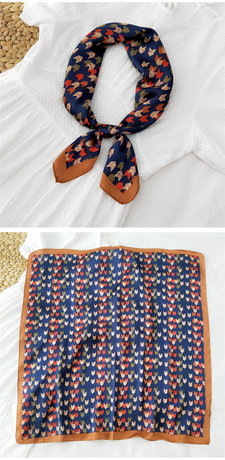 50g Weight Silk Scarf Classification Travel Occasion Silk Material Unisex Gender Printing Design Sweet Style Khaki, Grey, Red, Green, Blue, Black Color Simple Retro Square Scarf 7