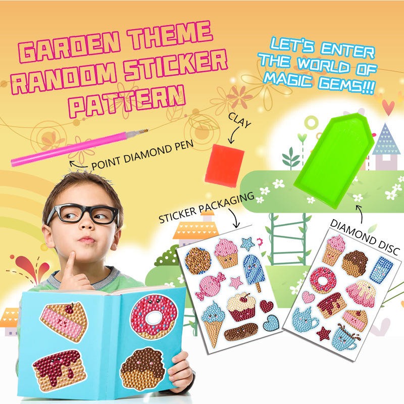 Venta caliente de dibujos animados taza de papel pastel diamante pintura gratis pegatinas DIY pegatinas de pared de ladrillo niños hechos a mano pegatinas redondo diamante