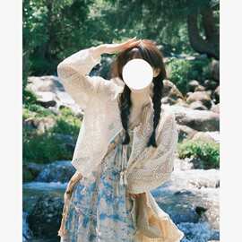 镂空蕾丝风罩衫配女夏季度假短款上衣吊带裙外搭针织防晒开衫薄款