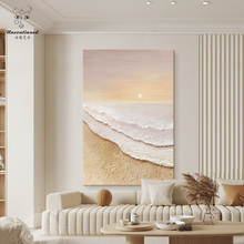 挂高级沙发背景墙新款海浪感日出画玄关奶油壁画风落地客厅装饰画