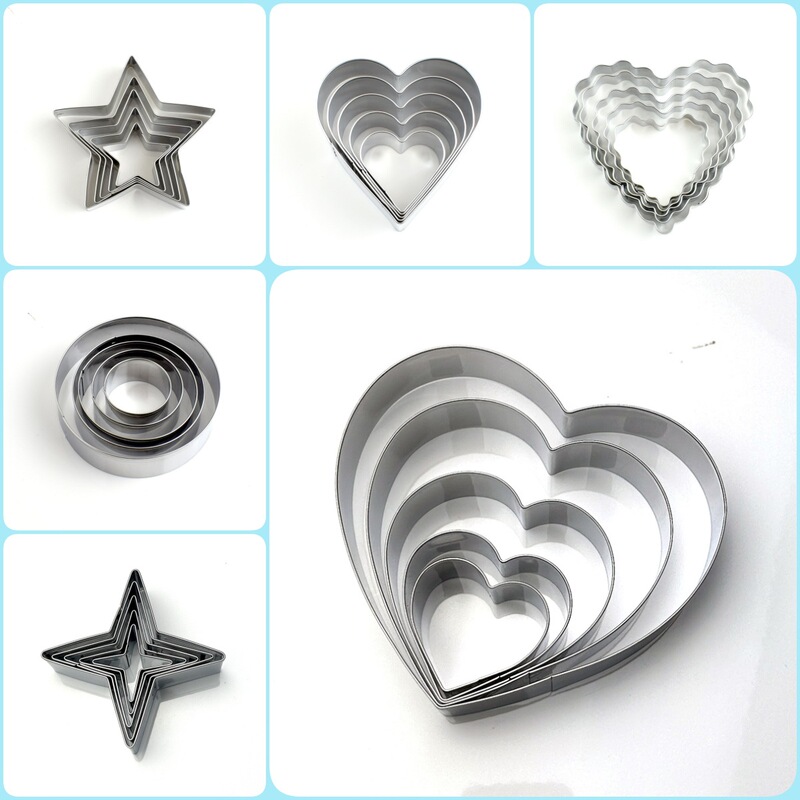 Stainless steel biscuit mould five-pointed star round four-pointed star love-shaped cookie square rectangular fruit cutting mould Stainless steel biscuit mould five-pointed star round four-pointed star love-shaped cookie square rectangular fruit cutting mould