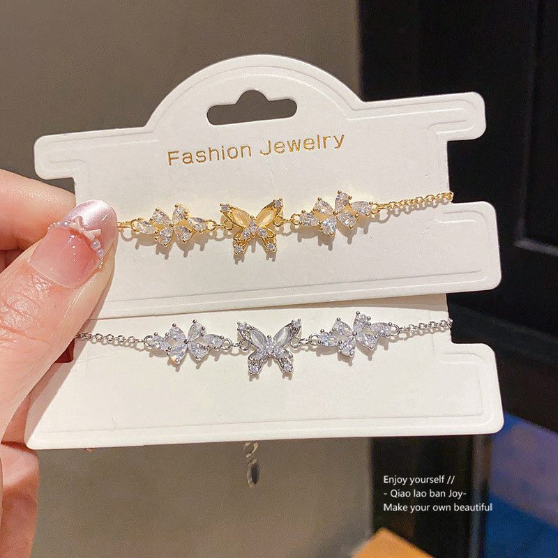 18K Real Gold Electroplated Zircon Butterfly Pendant Bracelet for Women, Accessible Luxury, Versatile Design Bracelet, Simple and High-End Bracelet