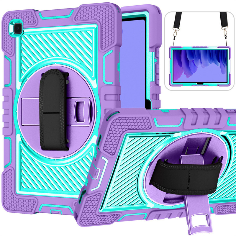 Suitable for Samsung Tab A7 10.4 T500 Contrasting Color Strap Rotating Stand Tablet Case S6Lite Anti-Fall Back Shell