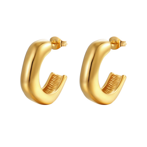 Elegant and Trendy Asymmetrical Cubic Stainless Steel Earrings Cast in 18K Gold, Perfect for Women's Titanium Steel Style and Charm