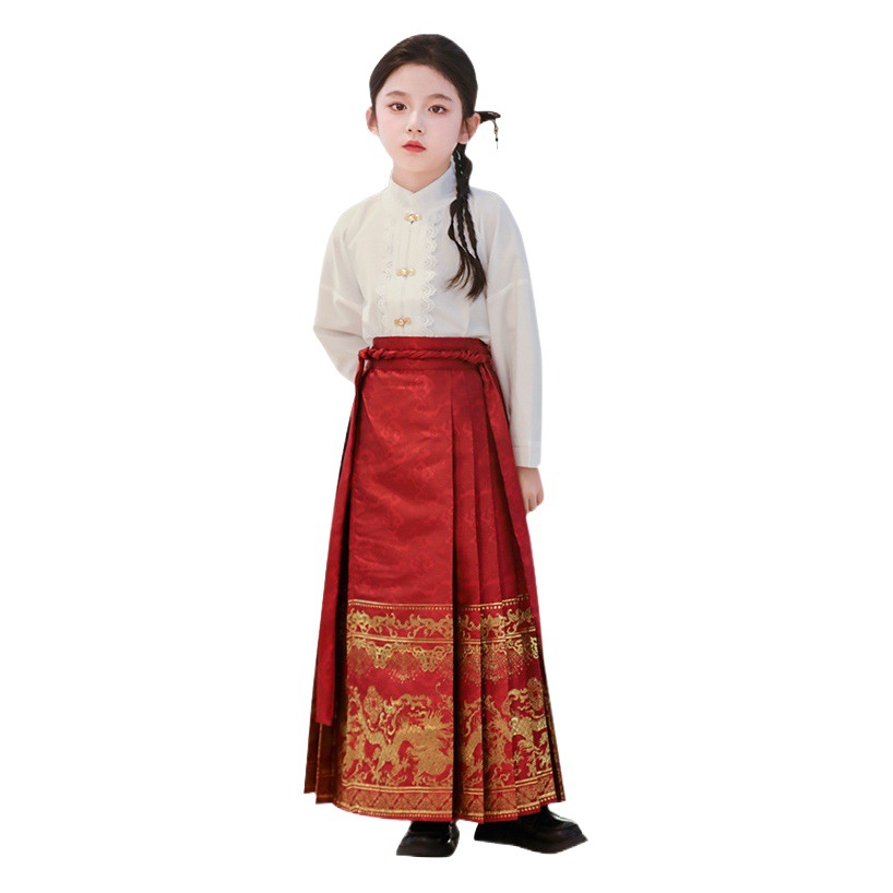 Children's Horse-Faced Skirt Girls Suit Spring & Fall 2024 New Chinoiserie New Chinoiserie Ancient Costume Embroider Super Fairy Han Dynasty