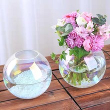 平口圆球极光日式花瓶现代简约透明鱼缸水培鲜花装饰摆件幻彩花瓶