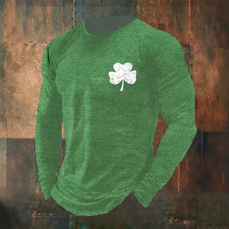 2025 cross-border Amazon independent station spring new men's long sleeve polo shirt 3D digital printing clover pattern