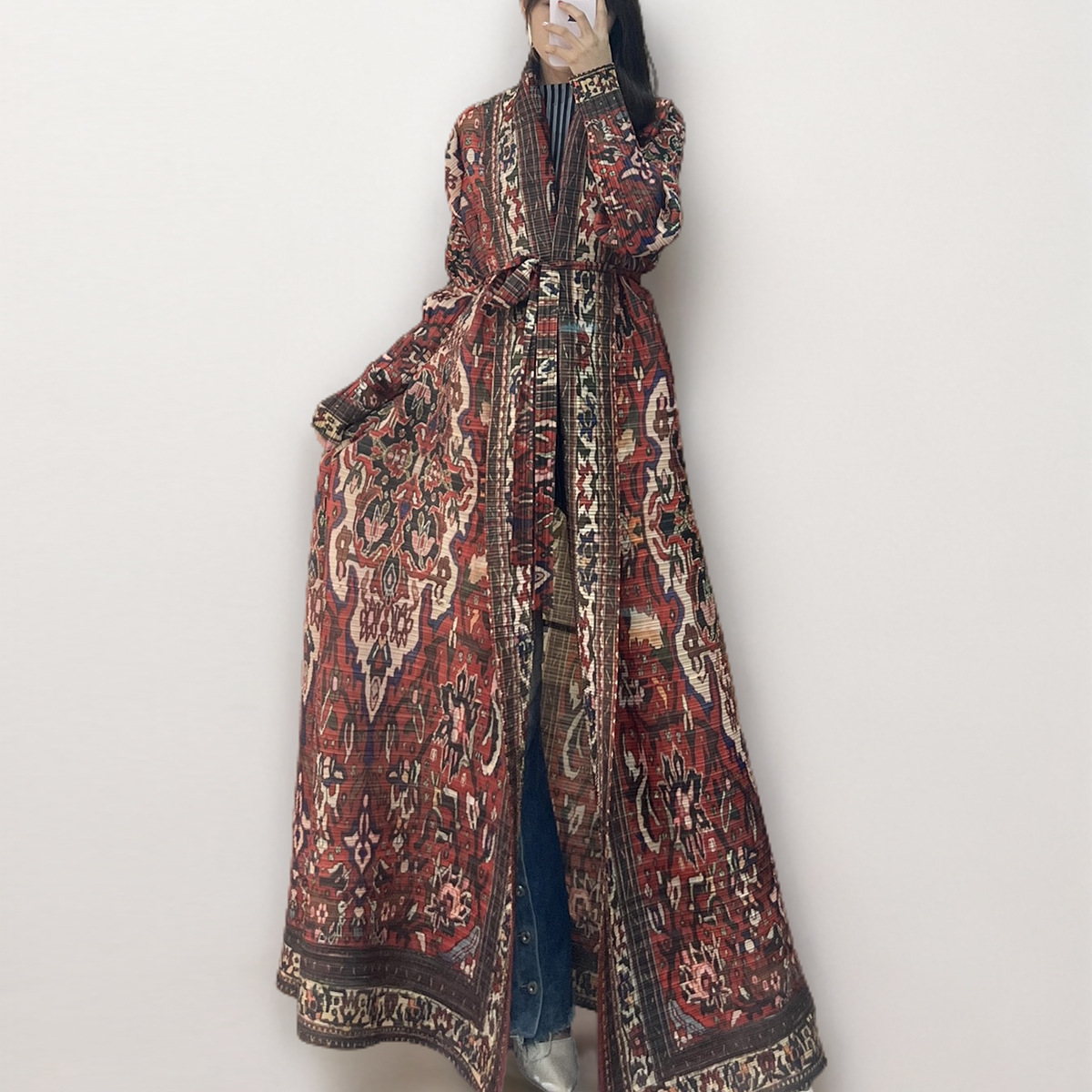 Muslim Long Robe, Arabian Dubai Middle Eastern Women's Clothing, Printed Trench Coat, Abaya Dress, Trendy_ecoleips.com