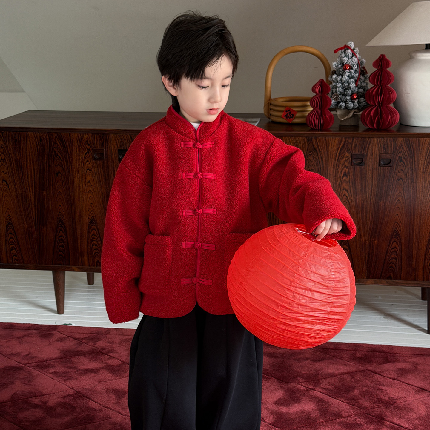 Chaqueta de niño de cordero de algodón espeso ropa de algodón para niños nuevo estilo chino vestido de Año Nuevo chino vestido de estilo Tang vestido chino rojo viento image 7