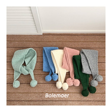 儿童针织三角巾秋冬季洋气纯色保暖围巾ins韩国潮童宝宝穿搭围脖