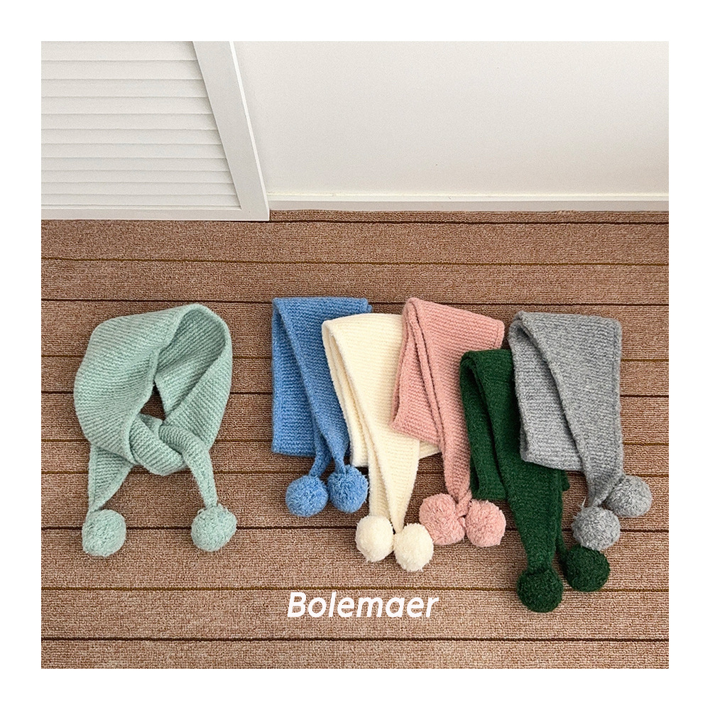 儿童针织三角巾秋冬季洋气纯色保暖围巾ins韩国潮童宝宝穿搭围脖