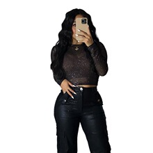P 52501 Mesh Transparent Sequin Decor T Shirt ������ƬT��