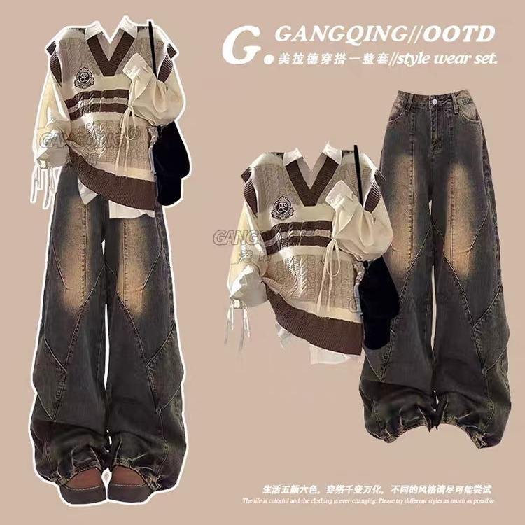 Two-Piece Outfit Ootd, Cool and Stylish College-Style Set, Early Autumn Women's Fashion 2025, Very Beautiful Two-Piece Outfit Ootd, Cool and Stylish College-Style Set, Early Autumn Women's Fashion 2025, Very Beautiful