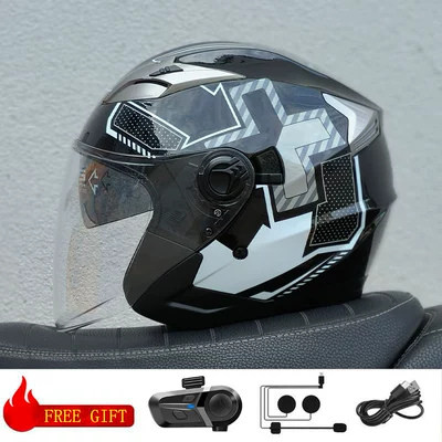 Motosiklet kaskı (dəbilqə), Bld Wholesale Bailide Helmet - bright-black-flower-transparent-lens-with-bluetooth-m57-58