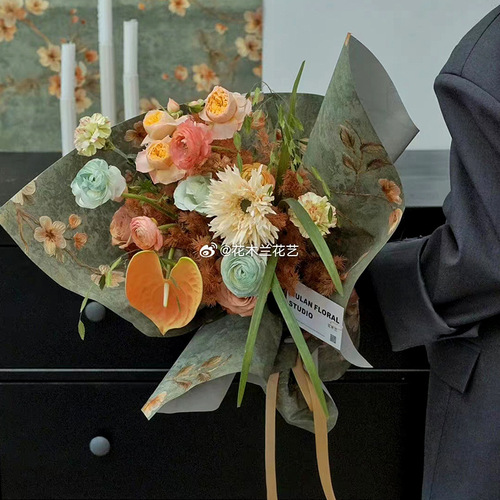2024 New Valentine's Day Peach Edge Broken Flowers Three-dimensional Relief Flower Packaging Materials Gift Bouquet Flower Paper Wholesale