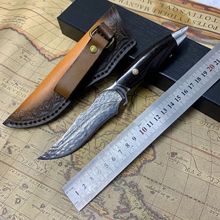 小鲨鱼直刀大马士革钢高硬度户外登山求生刀防身随身手把肉小刀具