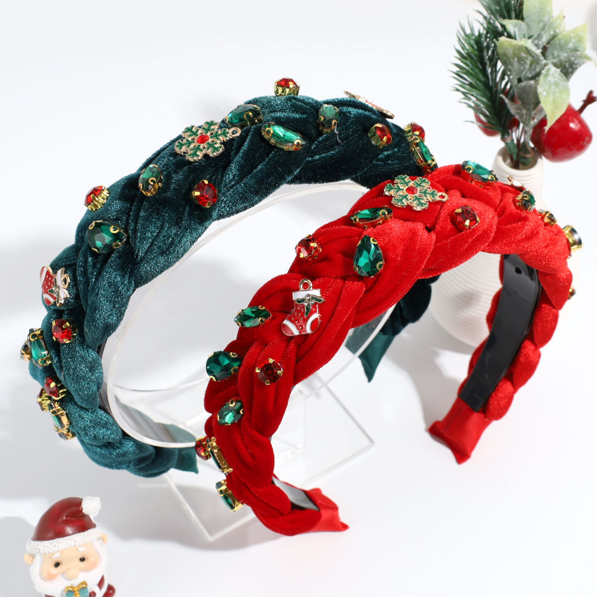 Weihnachts-Haarband mit breitem Rand, frittierter Teig, Zopf, Wasserbohrer, Weihnachtsbaum, Schneeflocke, leicht, luxuriös, vielseitiger Haarschmuck_voghion.com
