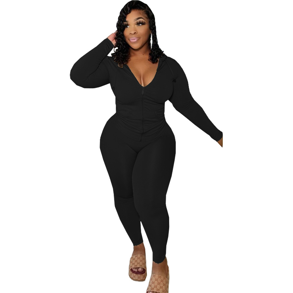 plus size tight-fitting solid color two-piece lounge set nihaostyles clothing wholesale NSFNN84851