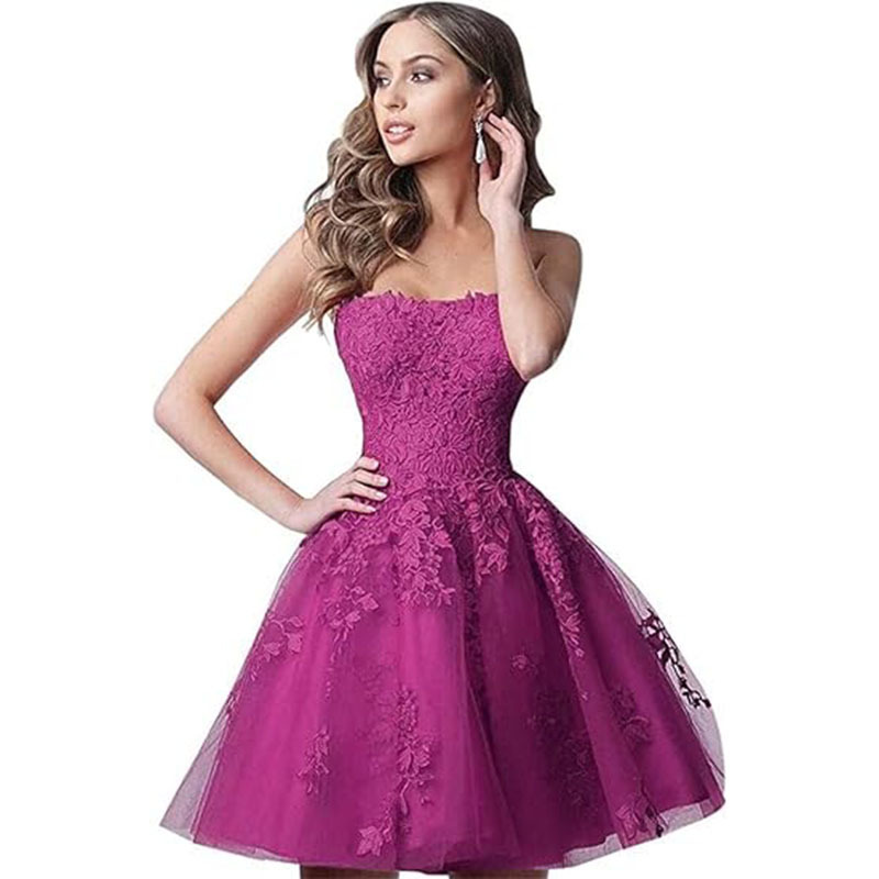 Amazon 2026 New Lace Homecoming Dress Short A-Line Strapless Formal Cocktail Party Dress for Women