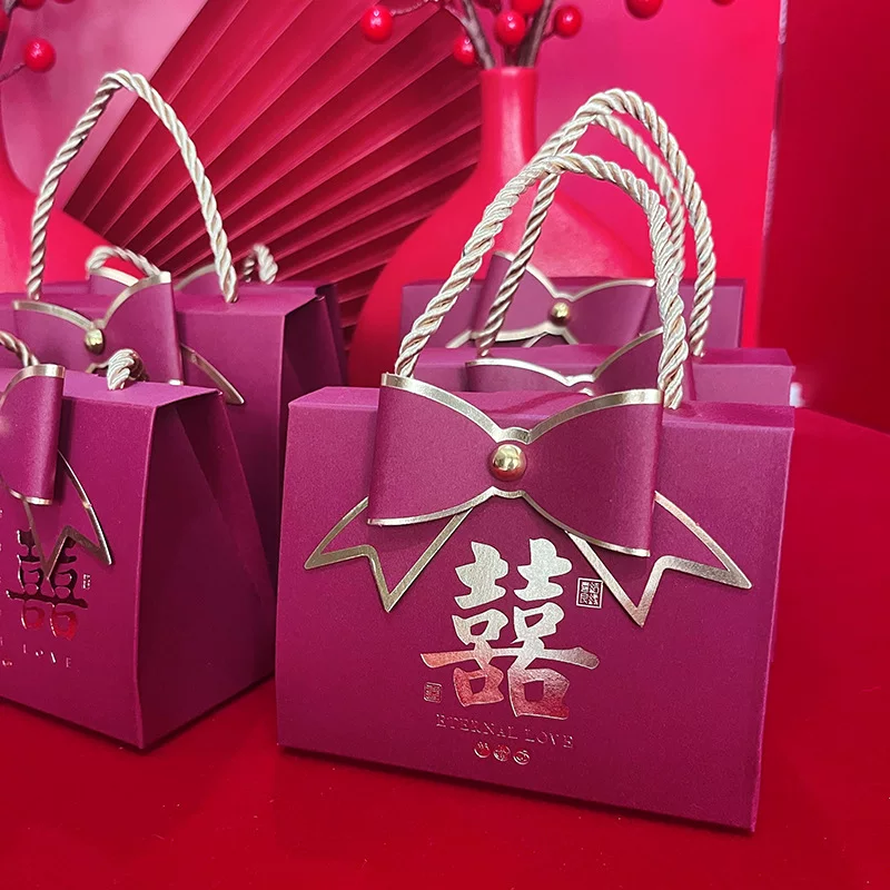 Gift box with bow, linen bag, high-quality style