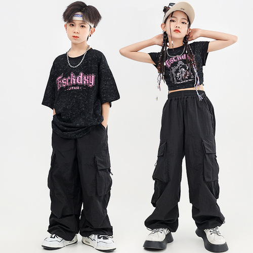 Hip-hop streetwear jazz dance costume for girls and boys, three-piece set performance suit, functional vest, children's fashion brand.