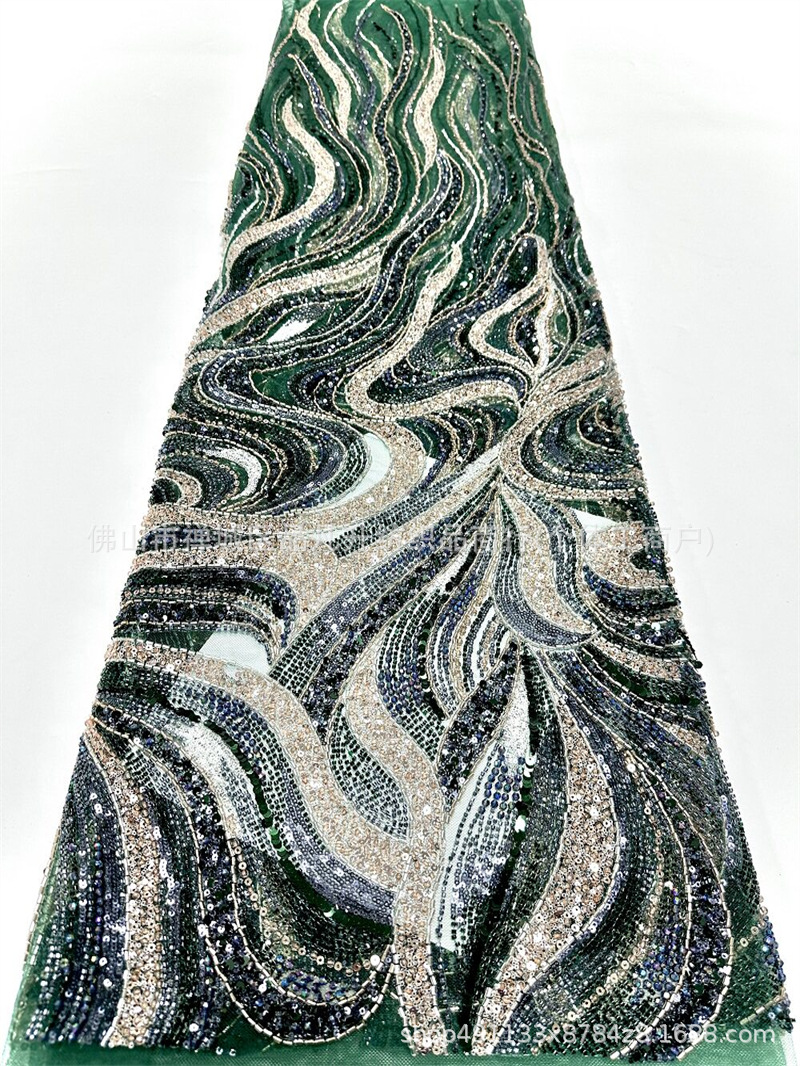 Wave streamline cuentas bordadas tela de malla delgada alfombra roja del desfile ligera de lujo fiesta de cumpleaños anfitrión vestido tela