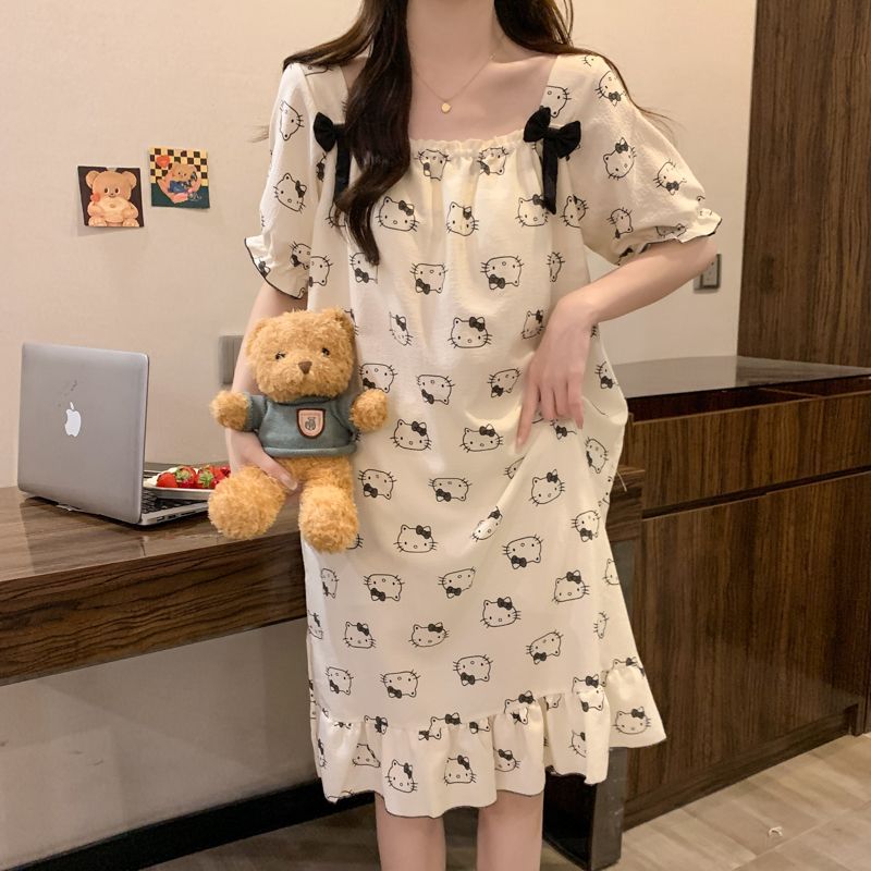 Hellokitty nuevo estilo burbuja algodón cojín en el pecho camisón mujer verano dulce estilo princesa Cuihua servicio a domicilio