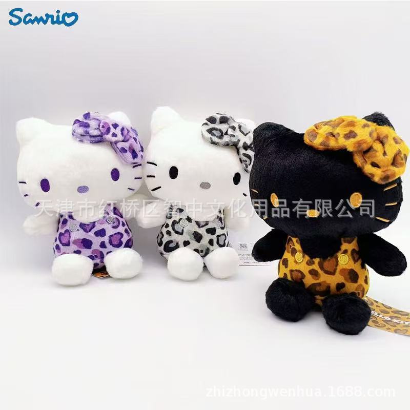 日本Sanrio三丽鸥Hellokitty夏威夷限定款黑皮豹纹毛绒公仔玩偶|undefined
