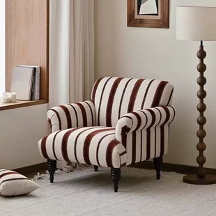 French Retro Single Sofa Chair Antique Living Room Bedroom Small Apartment Cotton and Linen Single Chair Home Homestay Tiger Chair