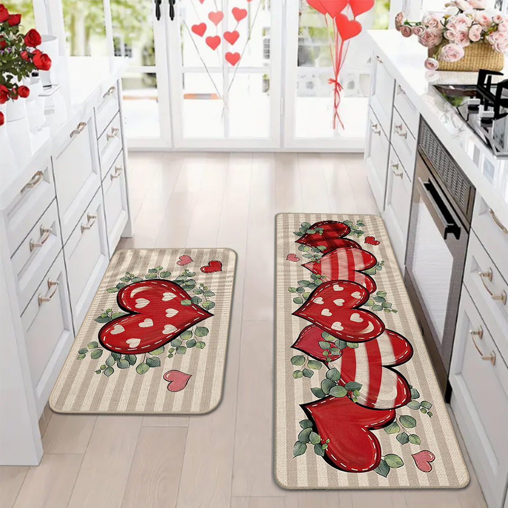 Amazon día de San Valentín alfombra de piso de cocina doméstica dos piezas conjuntos de alfombra de piso resistente a la suciedad y alfombra de puerta de entrada