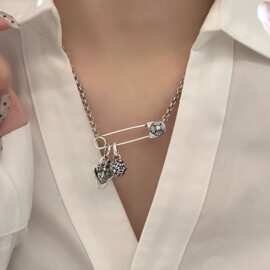 S925纯银十字花别针项链复古高级感万能扣百搭小众设计叠戴颈链