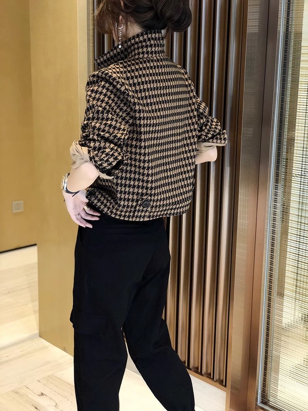 千鸟格短款外套女2025年秋装新款时尚小个子长袖夹克洋气休闲上衣|undefined