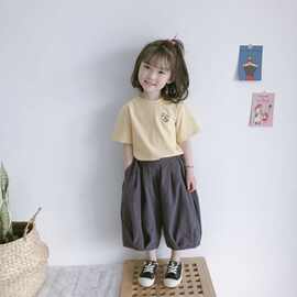 2023新款夏季男女童套装短袖两件套宝宝可爱小蜜蜂蝴蝶结百搭体恤